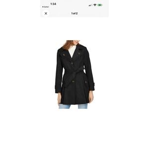 London Fog Trench Coat Jacket Black Belted Mid Length Women's Size XL Regular